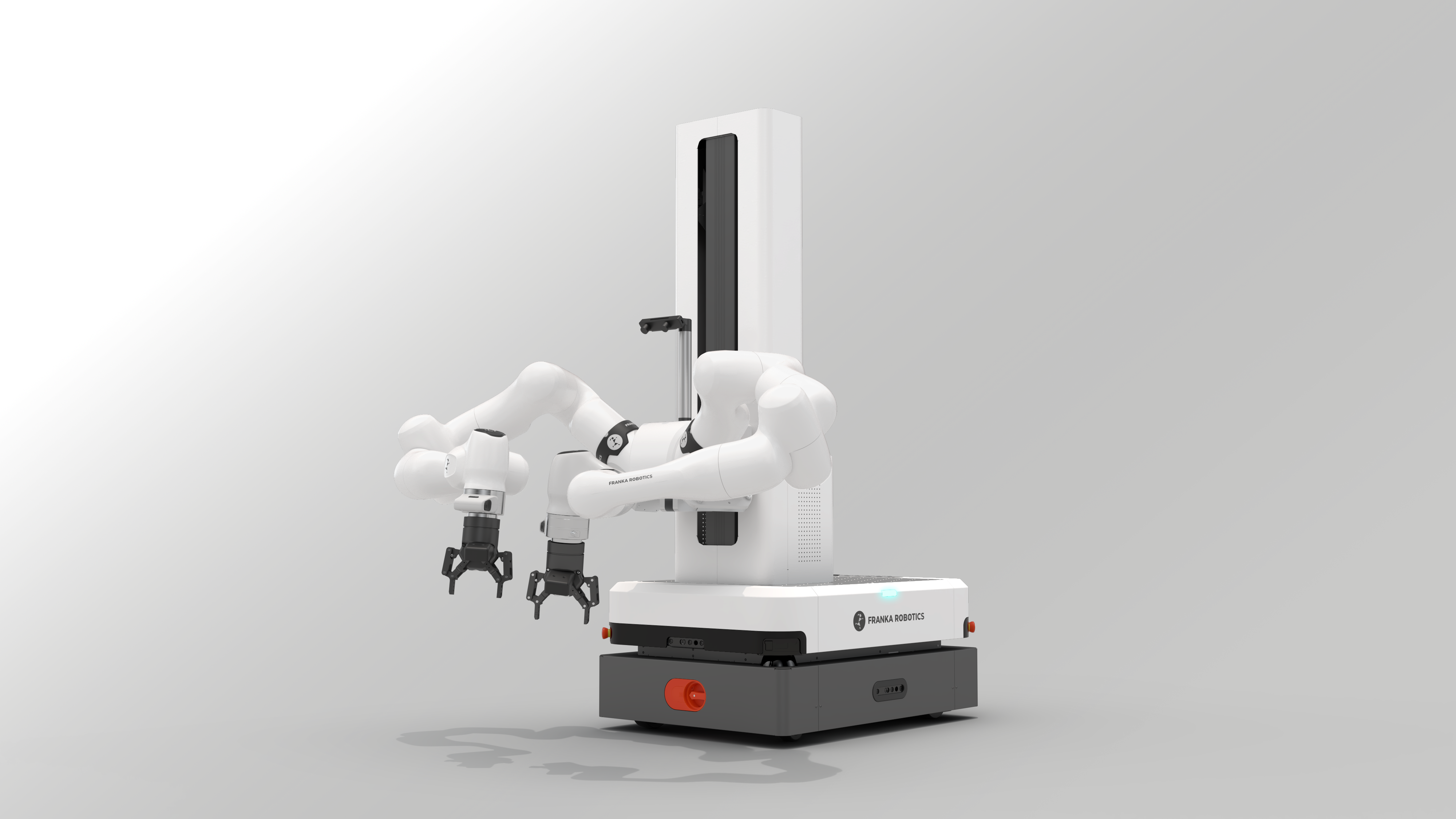 Mobile FR3 Duo bimanual mobile manipulator by Franka Robotics — front view